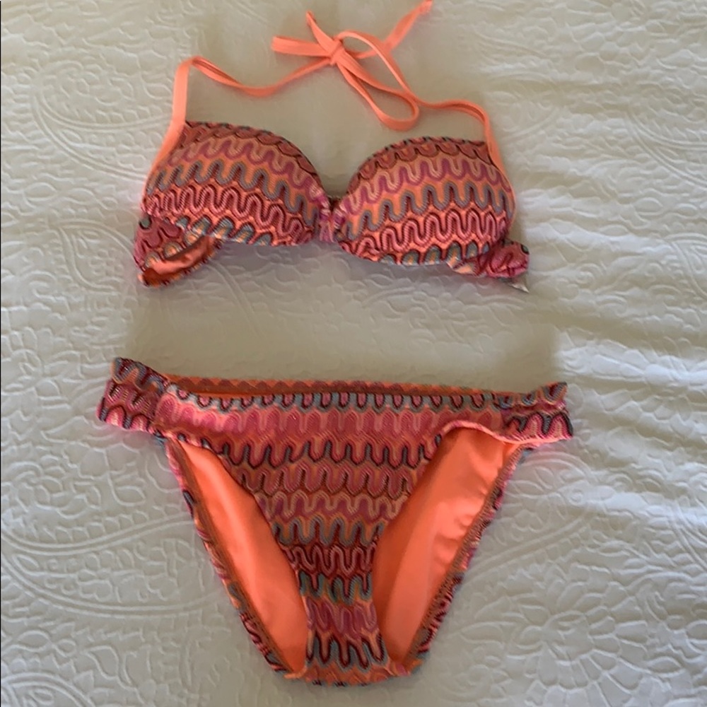 Hobie Coral Pink Wave-Print Bikini Set
